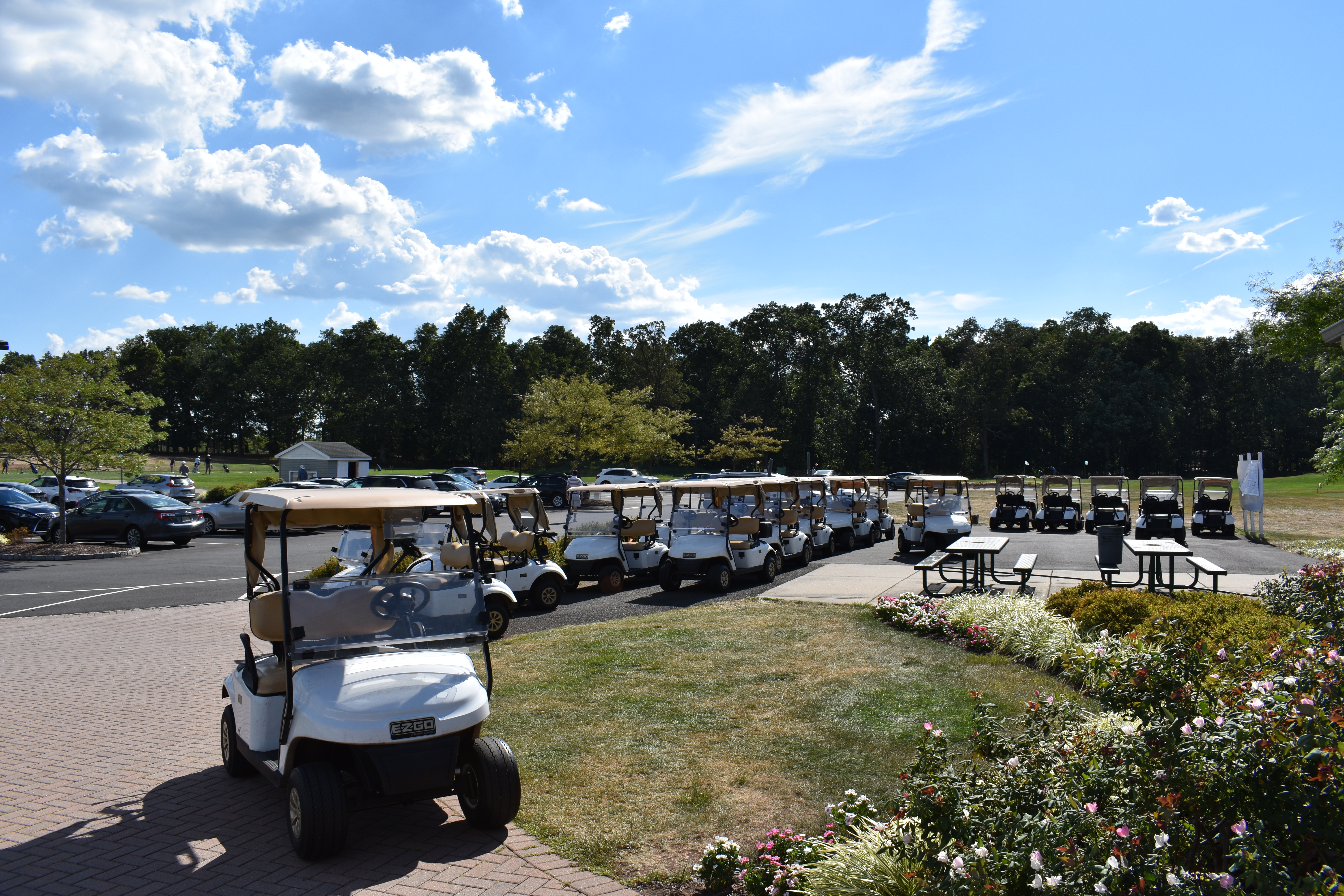 Carts lined up at Neshanic Valley Golf Course